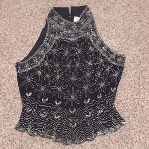 Papell Boutique Black and Silver Embellished Tank Top
